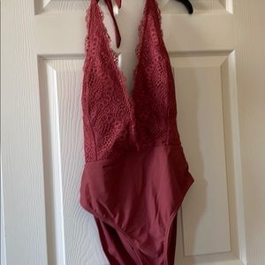 Cute pink lace one piece bathing suit